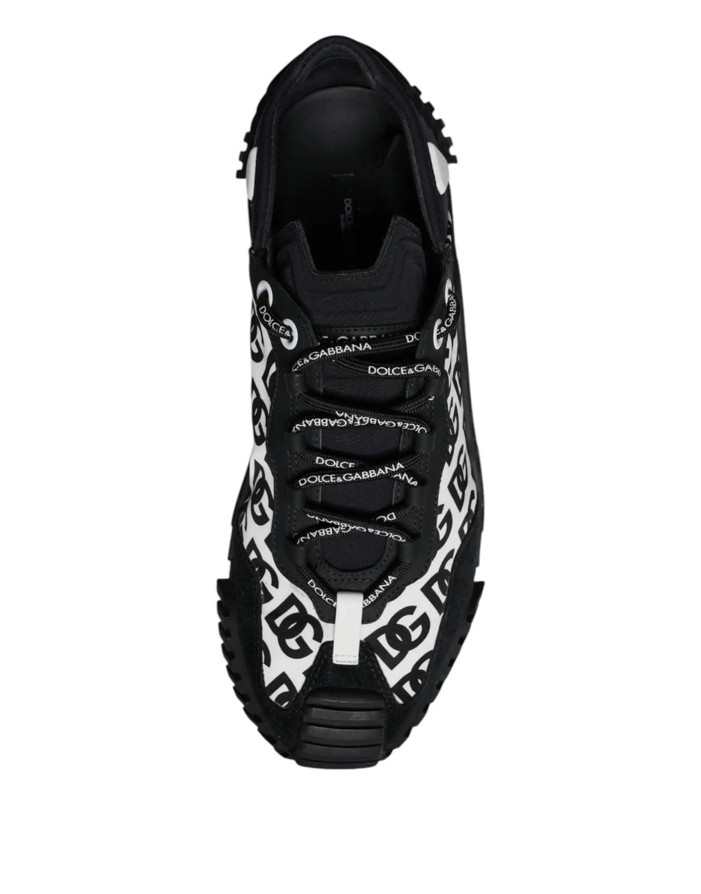 Baskets basses dolce & gabbana noires et blanches avec logo répété en relief sur la tige en cuir