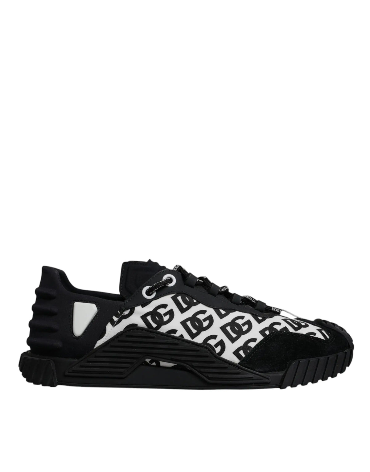 Dolce & Gabbana baskets basses noires et blanches avec logo répétitif audacieux sur la tige en textile