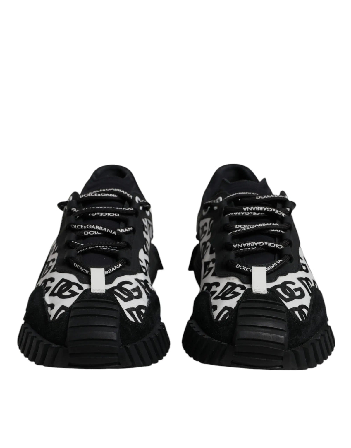 Baskets dolce & gabbana noires et blanches avec motif logo audacieux répétitif sur la tige basse à lacets