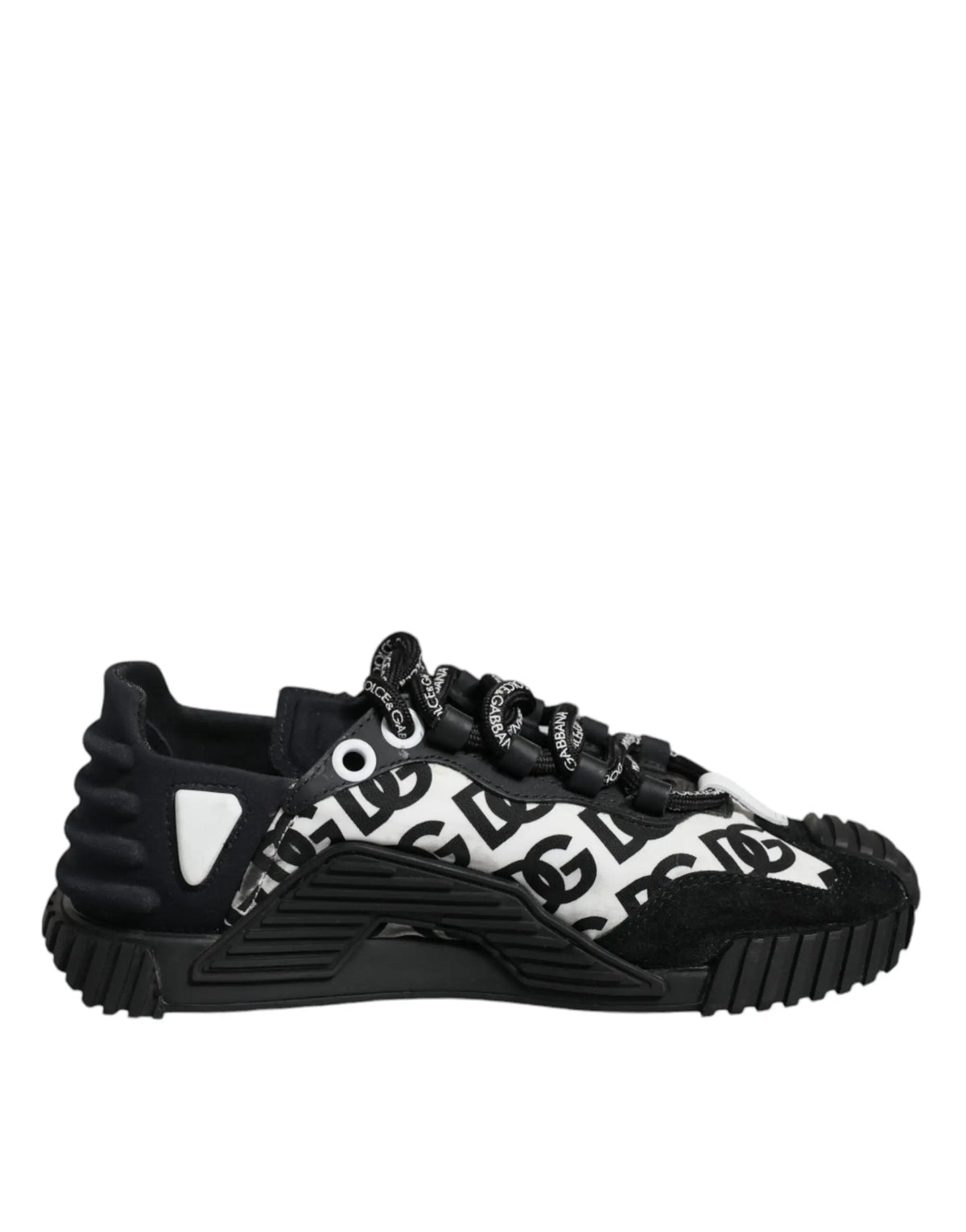 Baskets basses dolce & gabbana noires et blanches avec logo imprimé, semelle en caoutchouc texturée et dessus en mesh