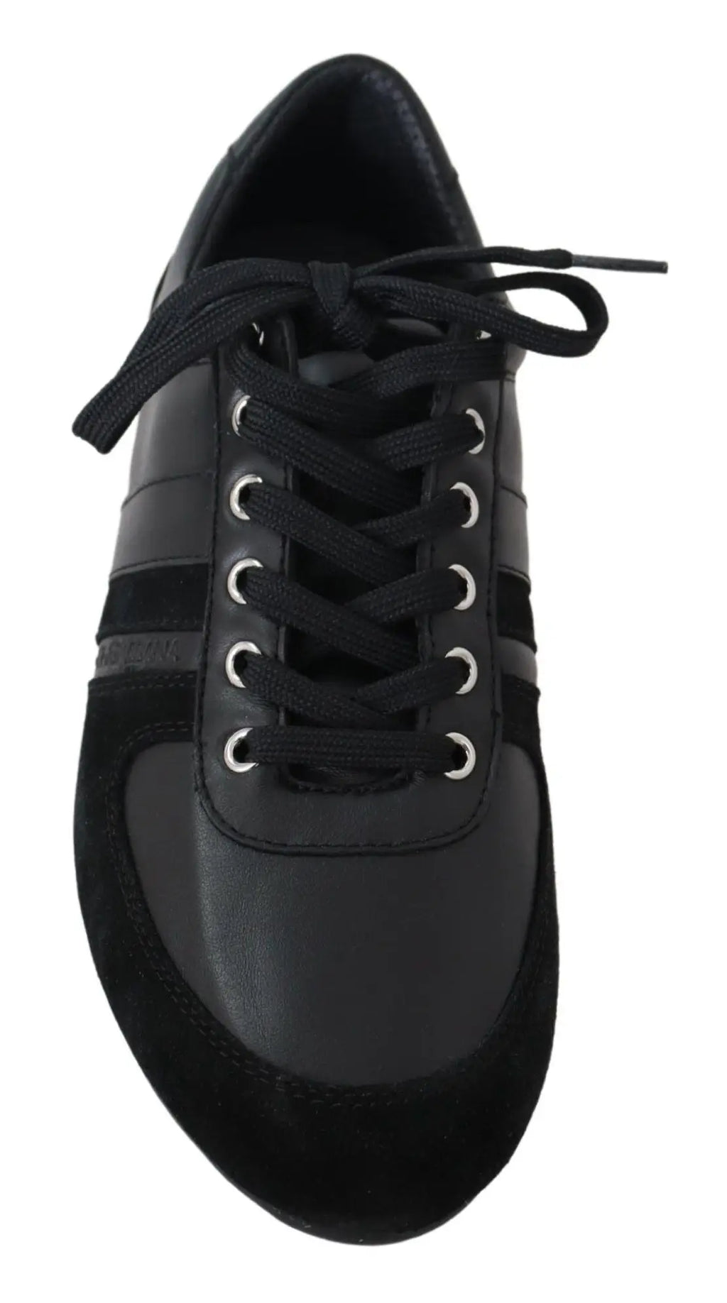 Baskets décontractées dolce & gabbana noires en cuir avec panneaux en daim et cuir lisse, œillets argentés