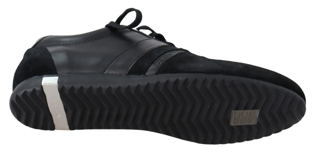 Dolce & gabbana noir sneaker en cuir et daim avec bande métallique argentée le long de la semelle