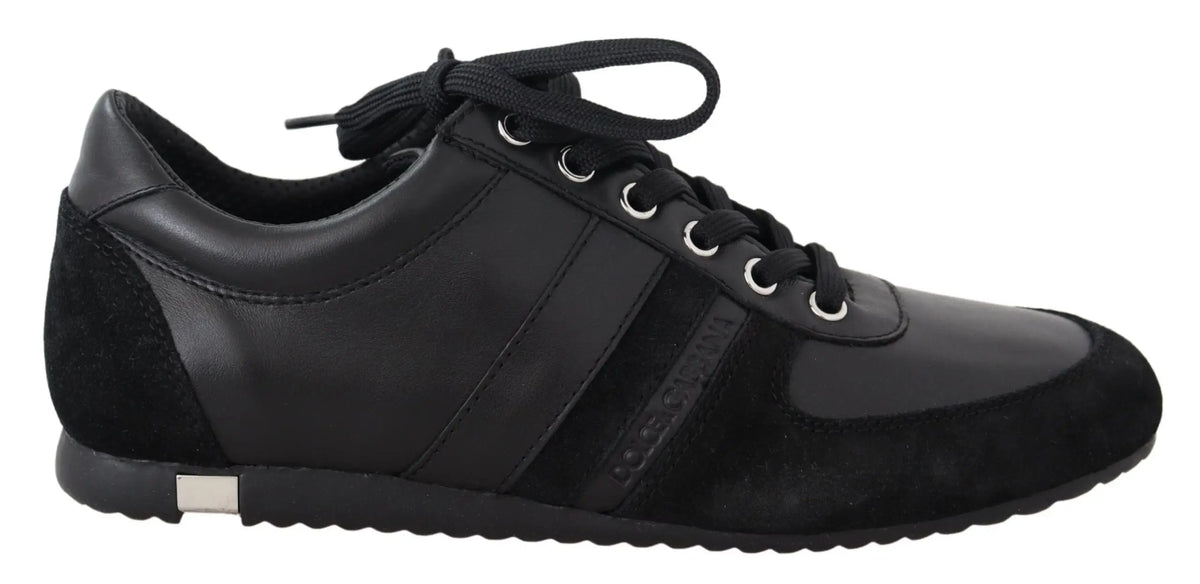 Baskets décontractées dolce & gabbana noires en cuir avec design bicolore en cuir lisse et panneaux en daim