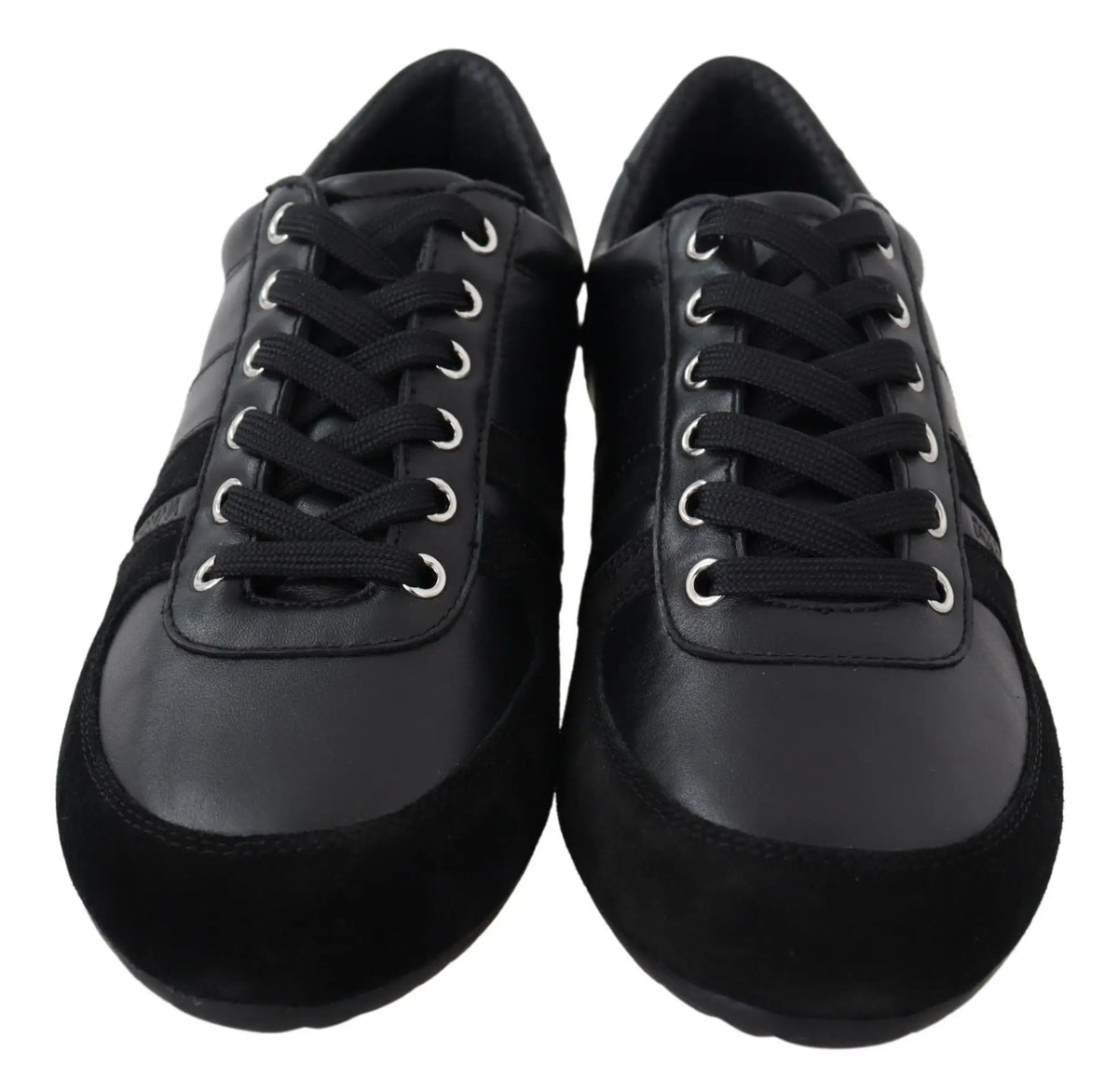 Baskets noires dolce & gabbana en cuir avec panneaux lisses et accents en daim sur la pointe et le talon