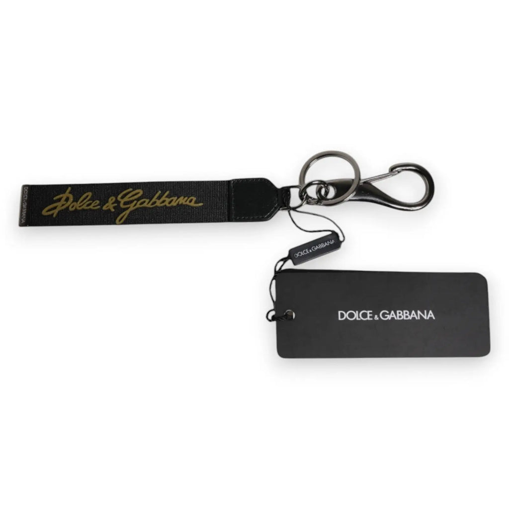 Porte-clés dolce & gabbana noir en nylon avec logo doré sur sangle tissée et ferrure en laiton argenté