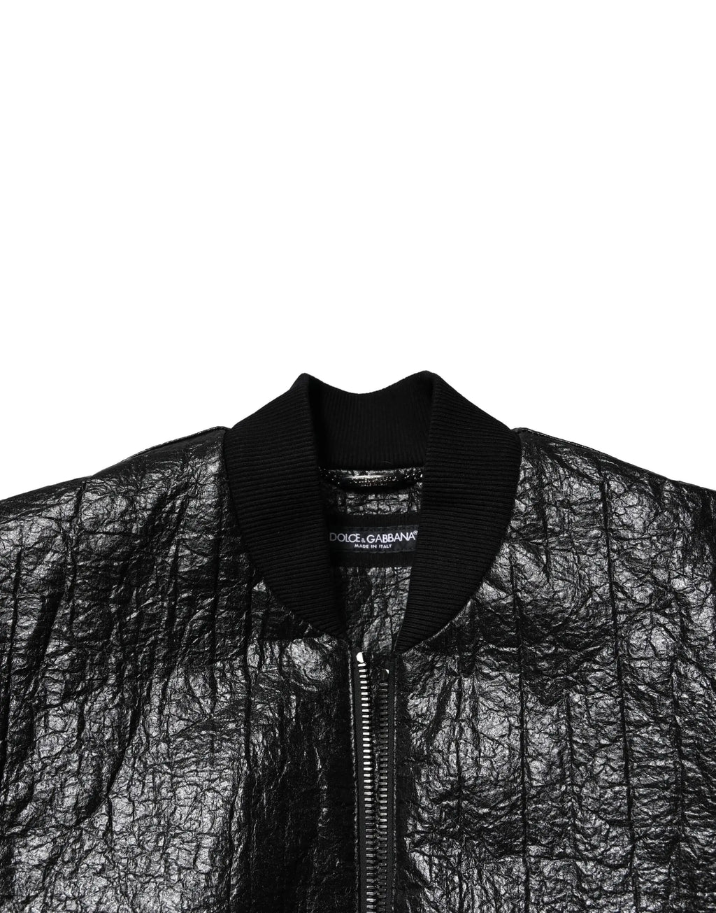 Veste bomber noire dolce & gabbana avec fermeture éclair complète et col côtelé en tissu texturé