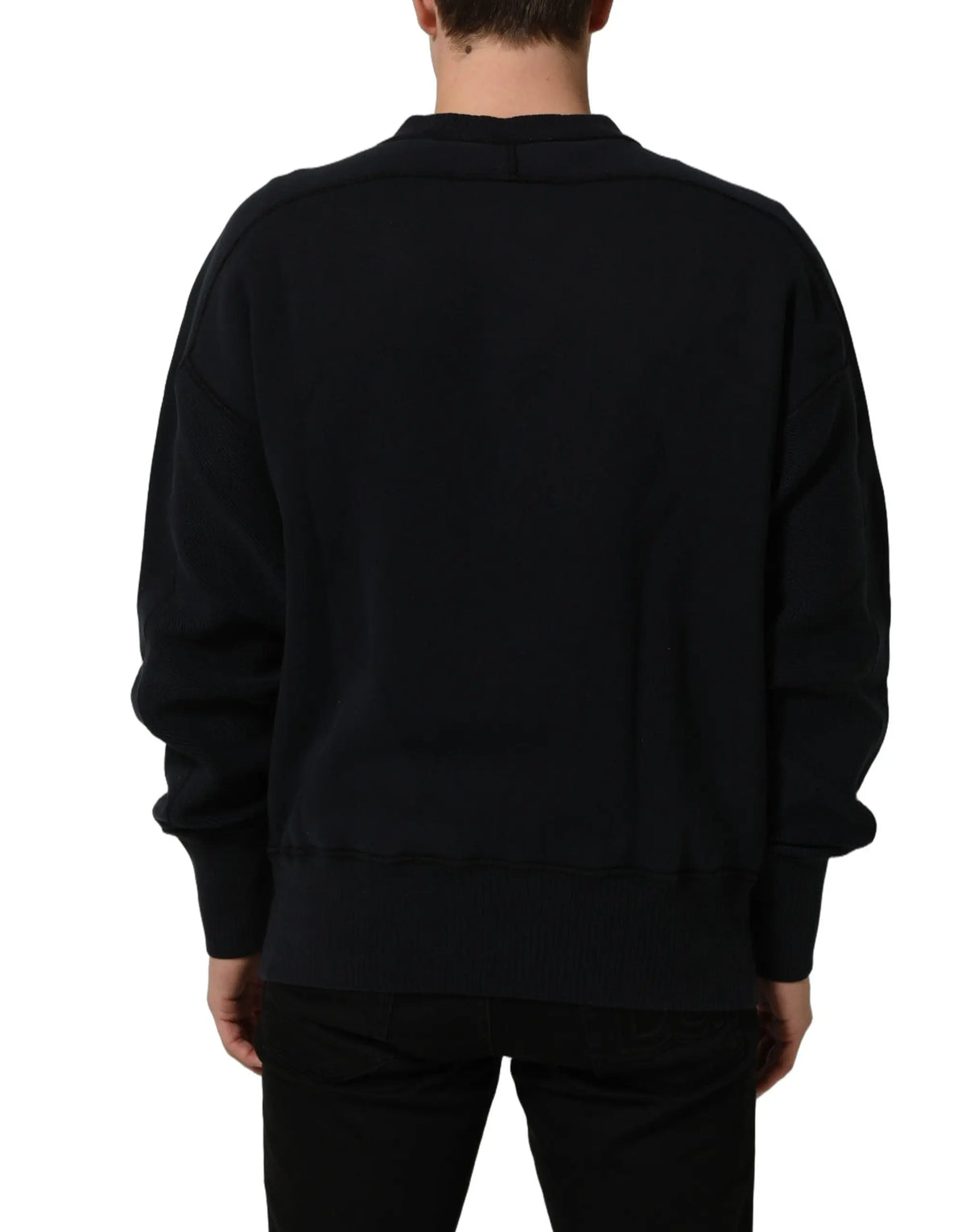 Sweatshirt dolce & gabbana noir oversize en coton avec logo plaque et poignets côtelés à manches longues