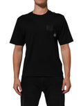 Dolce & gabbana t-shirt noir en coton manches courtes avec poche poitrine et petit logo métallique