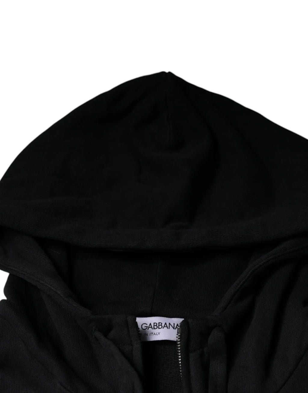 Dolce & gabbana hoodie noir en tissu doux et pelucheux avec cordons côtelés et fermeture éclair intégrale