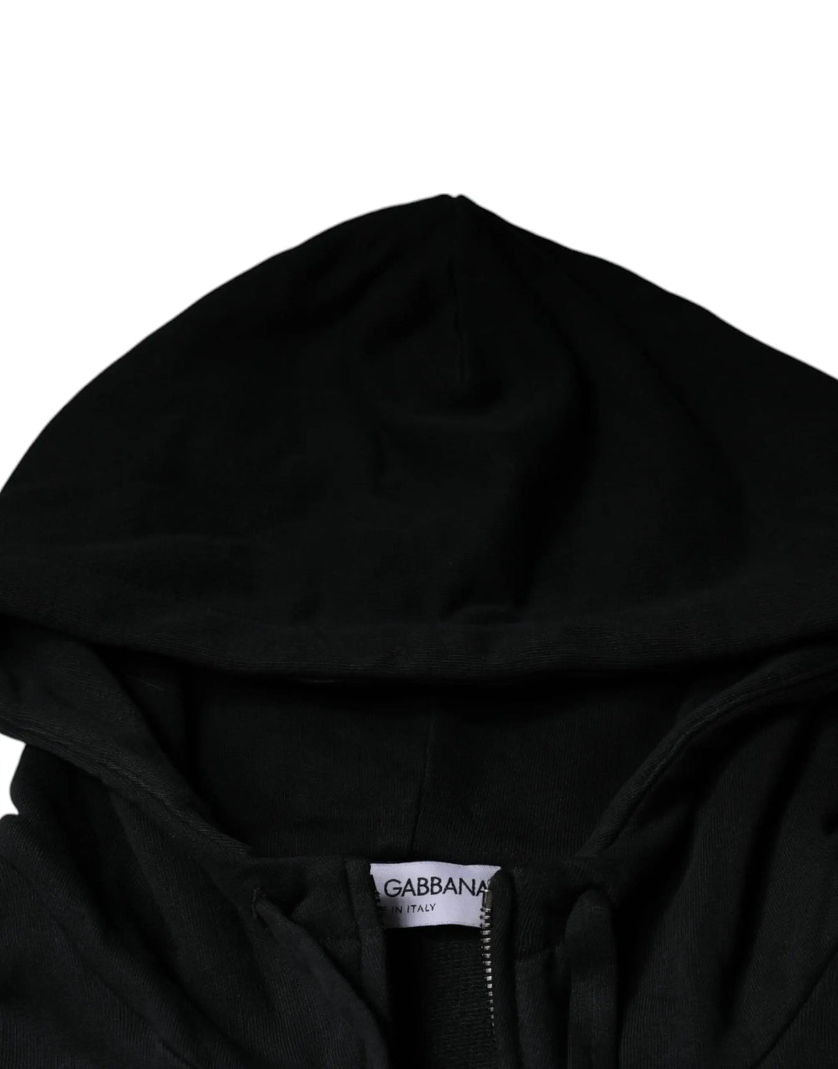 Dolce & gabbana hoodie noir en tissu doux et pelucheux avec cordons côtelés et fermeture éclair intégrale