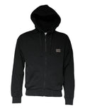 Dolce & Gabbana sweat à capuche zippé noir avec patch métallique rectangulaire logo sur la poitrine gauche