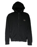 Dolce & gabbana sweat à capuche zippé noir avec patch texturé sur la poitrine gauche et poignets côtelés