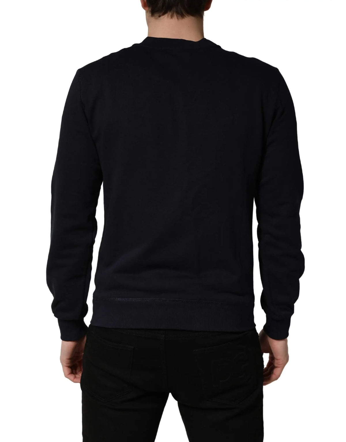 Sweatshirt dolce & gabbana noir à manches longues en coton avec plaque logo en jersey