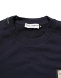 Sweatshirt dolce & gabbana noir en coton avec col côtelé et patch en cuir logo plaque sur le bas à droite