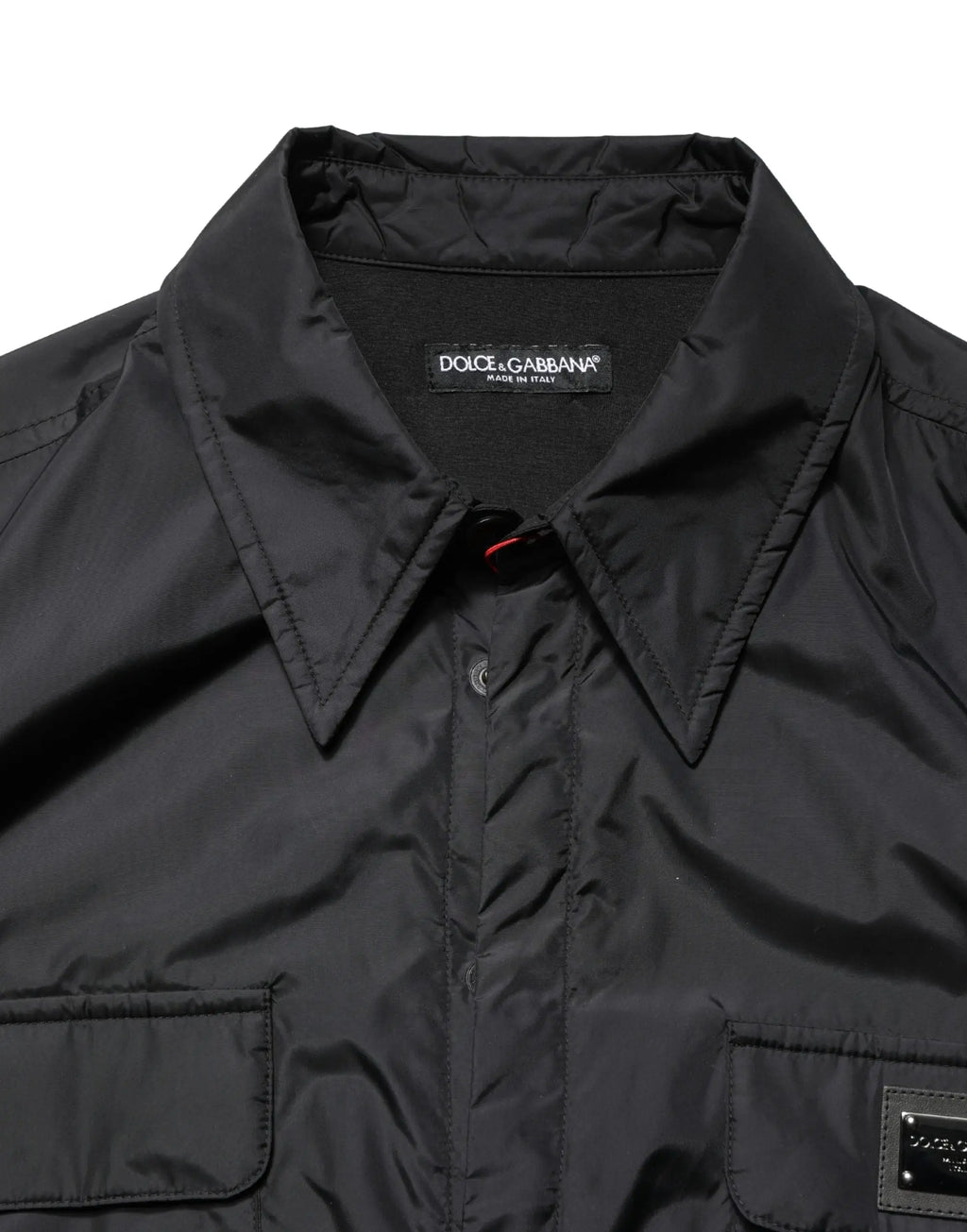 Chemise dolce & gabbana noire longue manches avec finition brillante et col structuré en tissu élégant