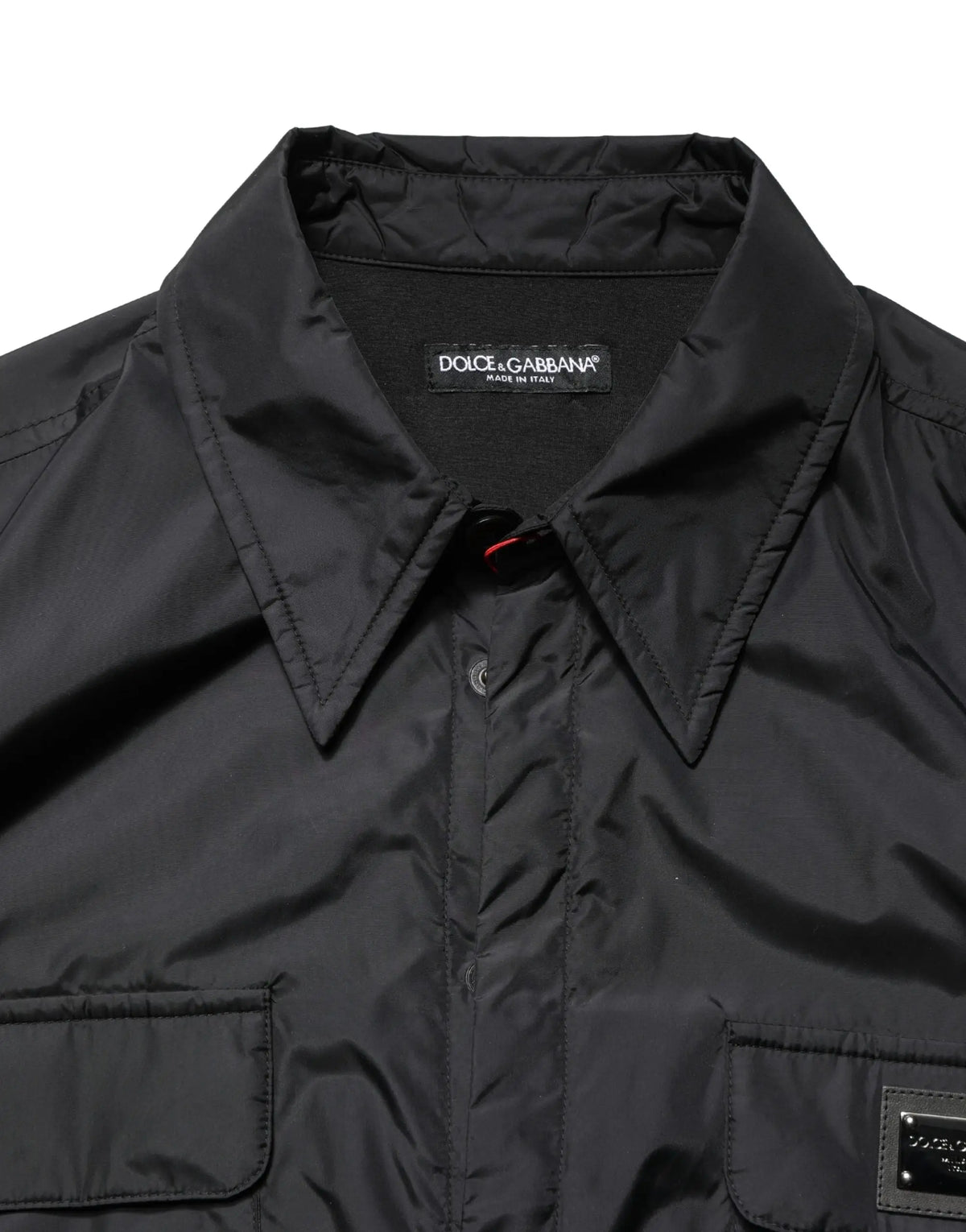 Chemise dolce & gabbana noire longue manches avec finition brillante et col structuré en tissu élégant