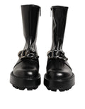 Dolce & gabbana bottes biker mi-mollet en cuir verni noir avec semelle plateforme épaisse et boucle chaîne dg métallique