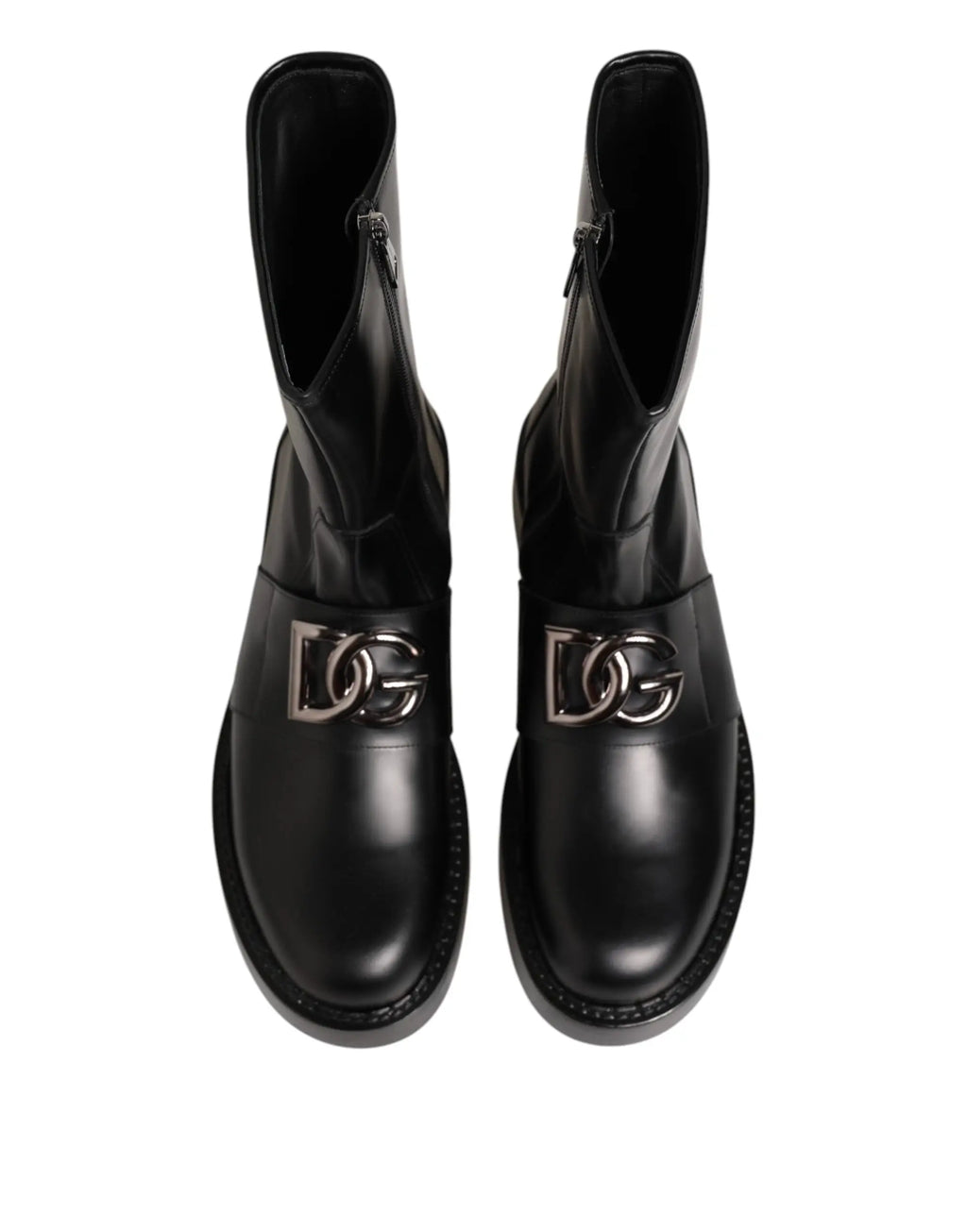 Bottes mi-mollet biker dolce gabbana en cuir noir avec boucle logo dg argentée proéminente