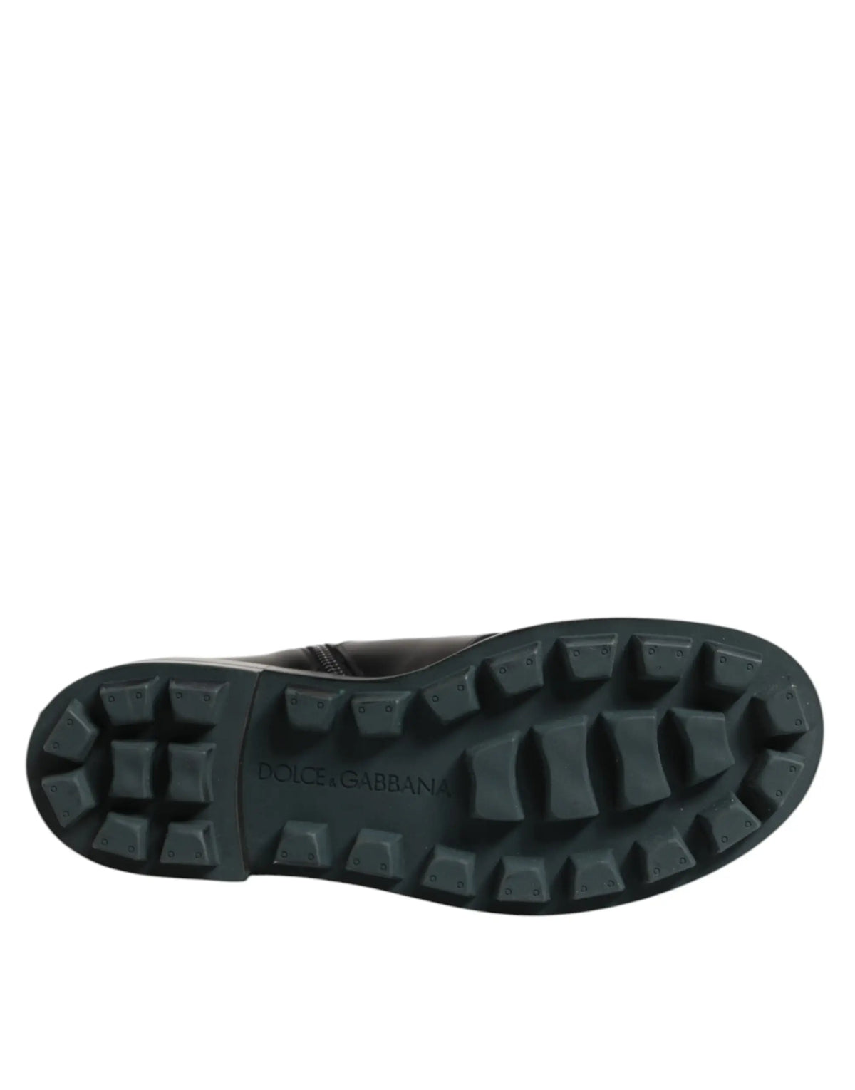 Semelle en caoutchouc noire texturée avec logo dolce & gabbana embossé au centre des bottes biker mi-mollet