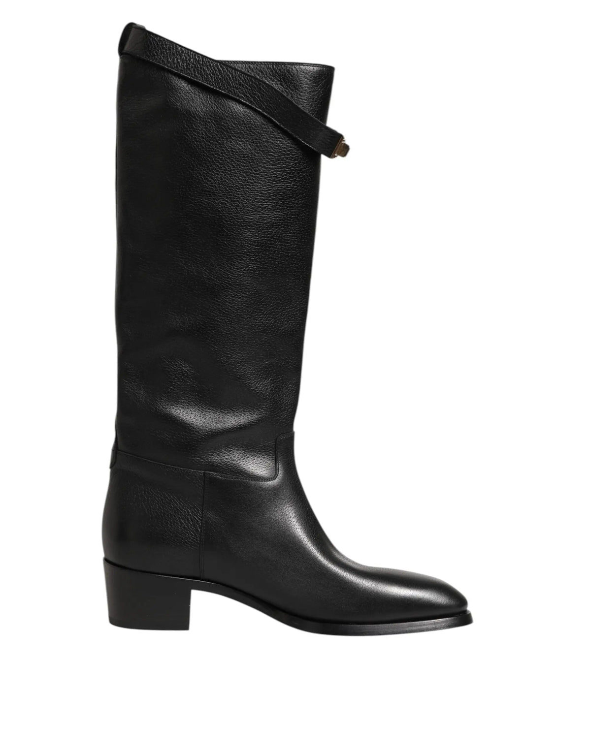Bottes dolce & gabbana noires en cuir à enfiler avec talon bloc bas et détail de sangle sur le haut