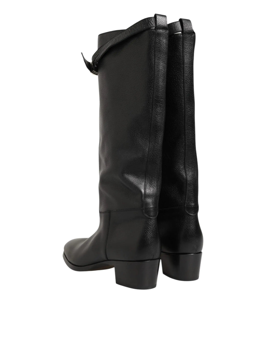 Dolce & gabbana bottes noires en cuir au-dessus du genou avec petit talon bloc et bride décorative à l’arrière