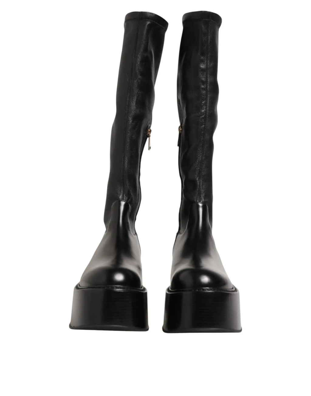 Dolce & Gabbana bottes noires en cuir brillant à logo sur le mollet avec semelles épaisses plateforme