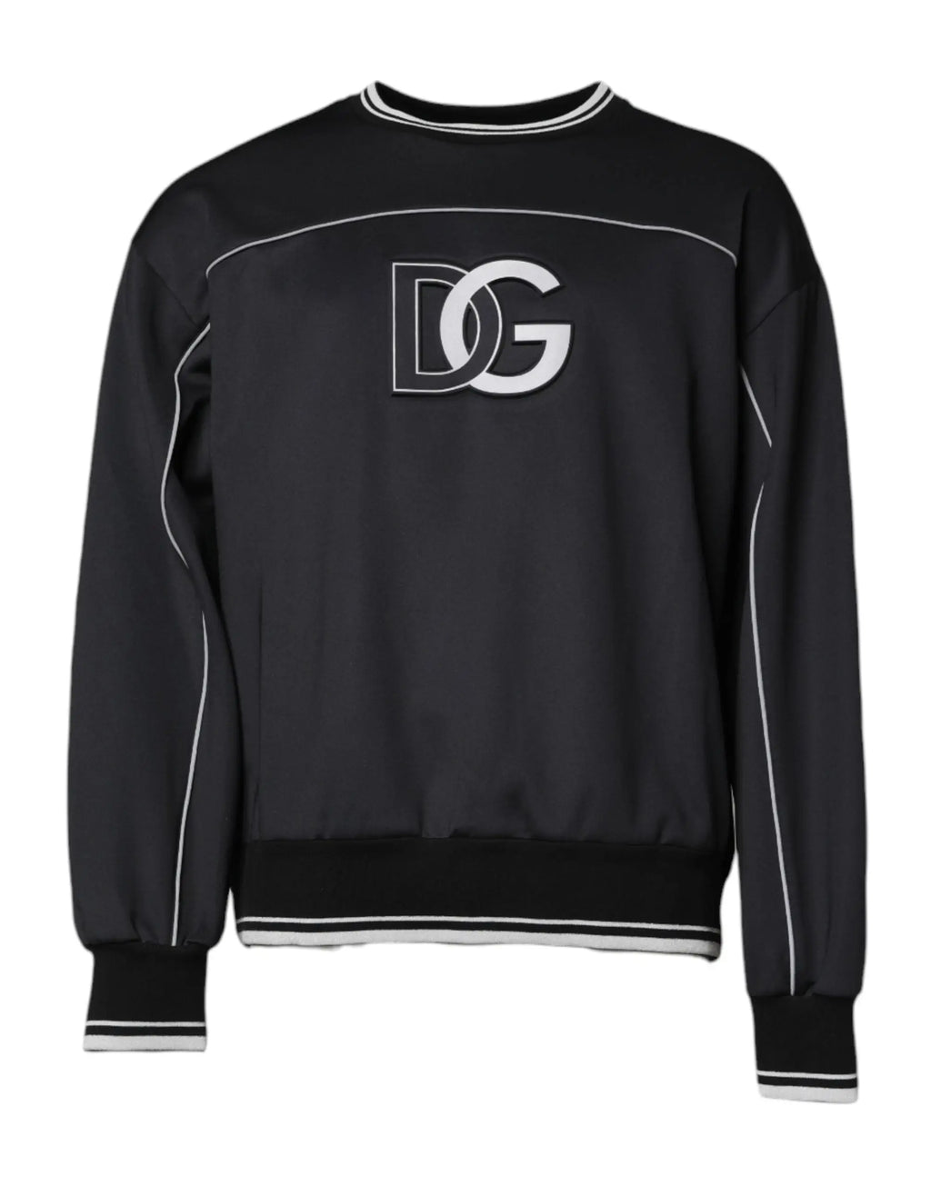 Sweatshirt dolce gabbana noir en polyester avec couture blanche contrastante et logo dg sur la poitrine