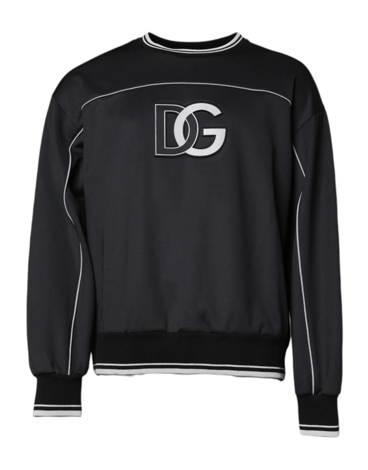 Sweatshirt noir dolce & gabbana en polyester avec couture blanche contrastée et logo dg visible sur la poitrine