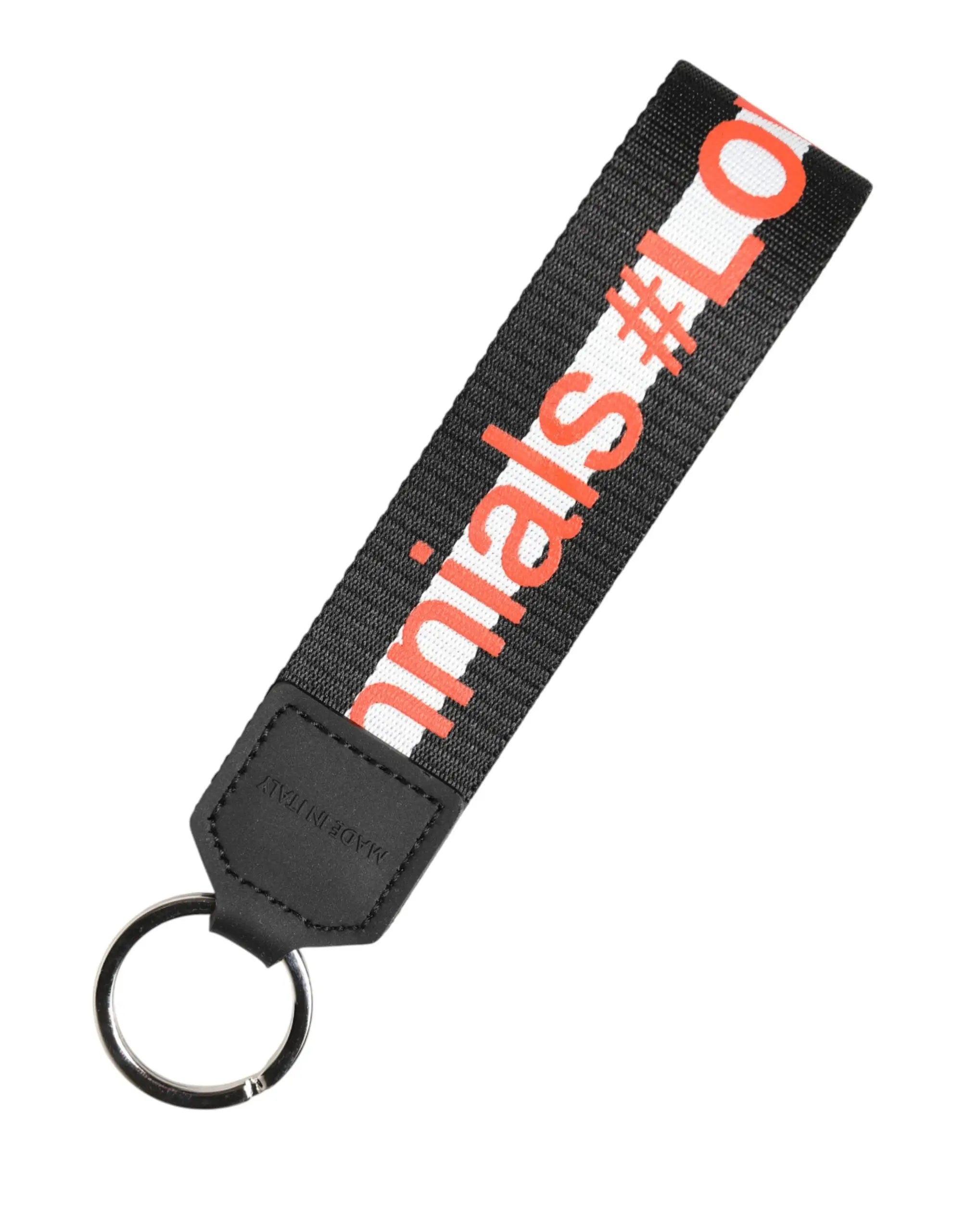 Porte-clés dolce & gabbana noir en polyester avec sangle tissée et logo loving made in italy en cuir noir