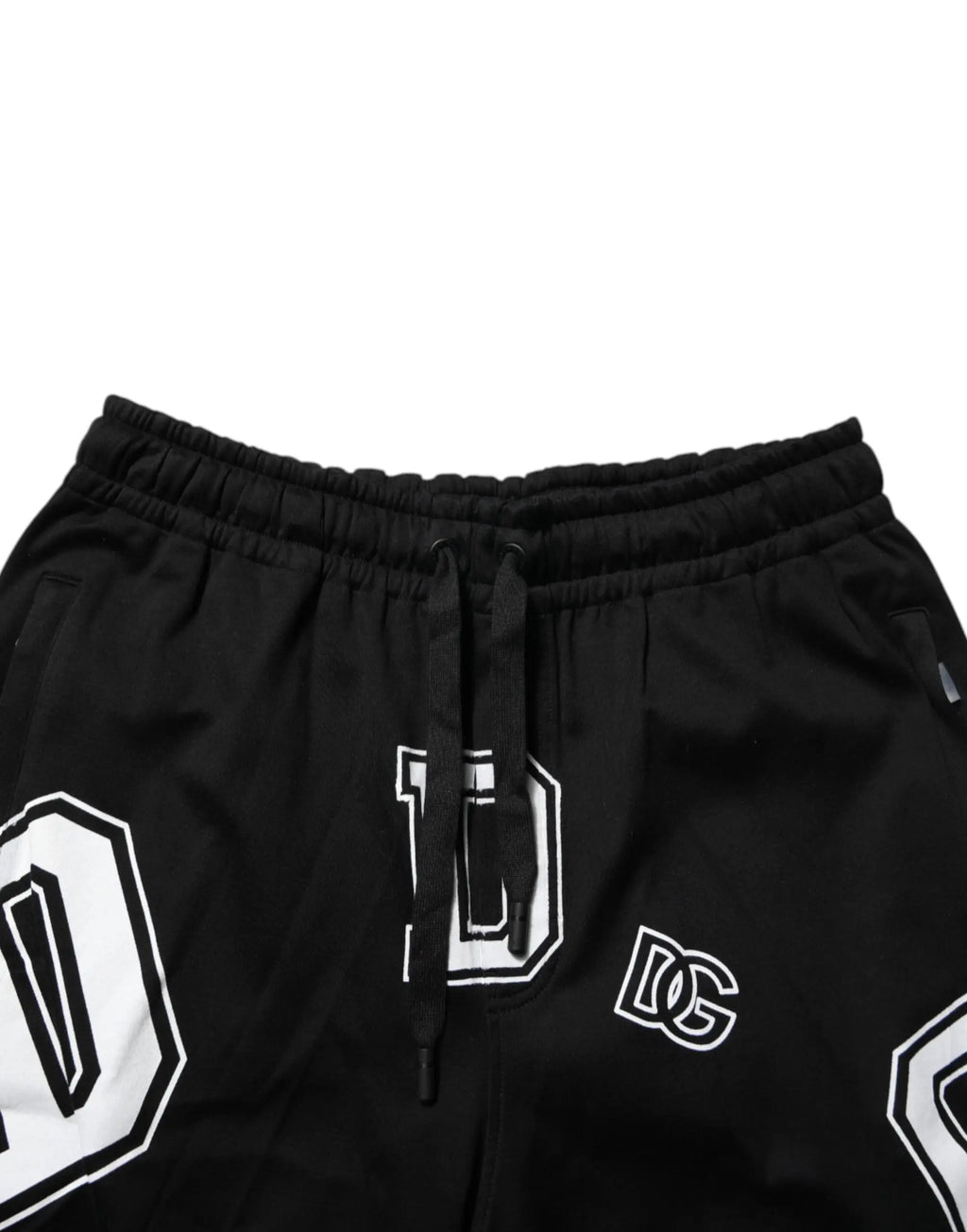 Bermuda casual en coton noir dolce gabbana avec logo dg sur la cuisse et lettrage blanc audacieux