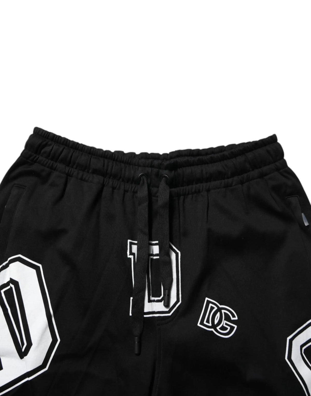 Bermuda casual en coton noir dolce gabbana avec logo dg sur la cuisse et lettrage blanc audacieux