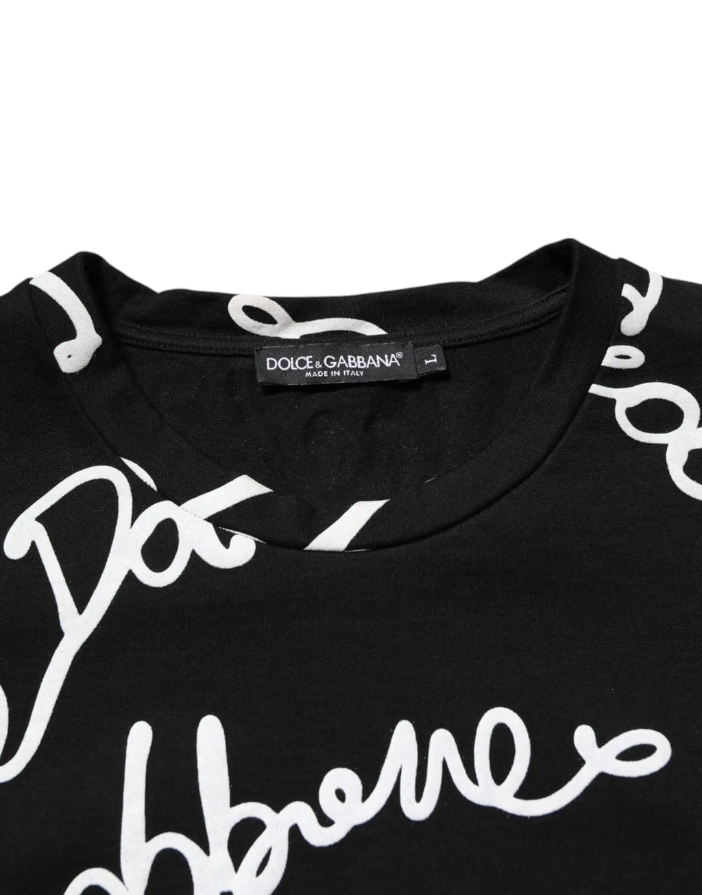 Dolce gabbana t shirt en coton noir avec logo blanc en écriture cursive col rond