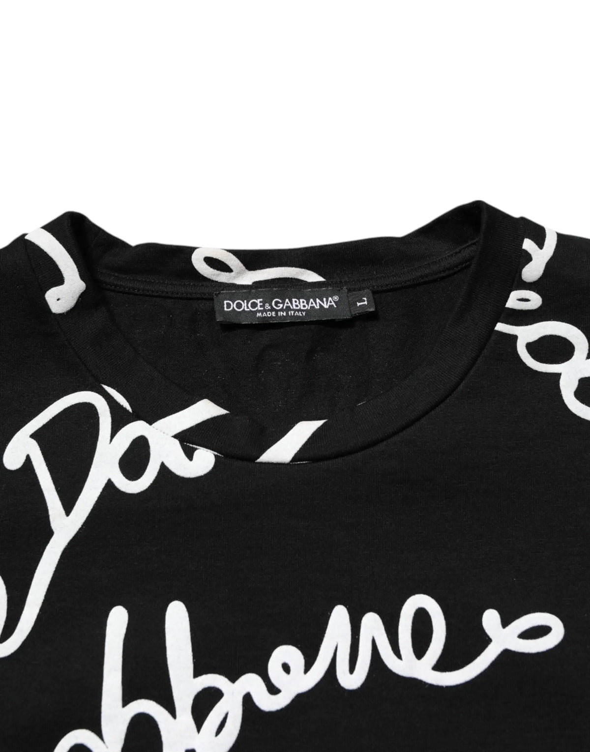 Dolce & gabbana t-shirt noir en coton avec logo blanc en écriture cursive style crew neck