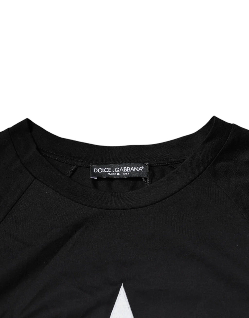 Dolce & gabbana t-shirt noir en coton avec logo imprimé et graphique triangulaire blanc près du col rond