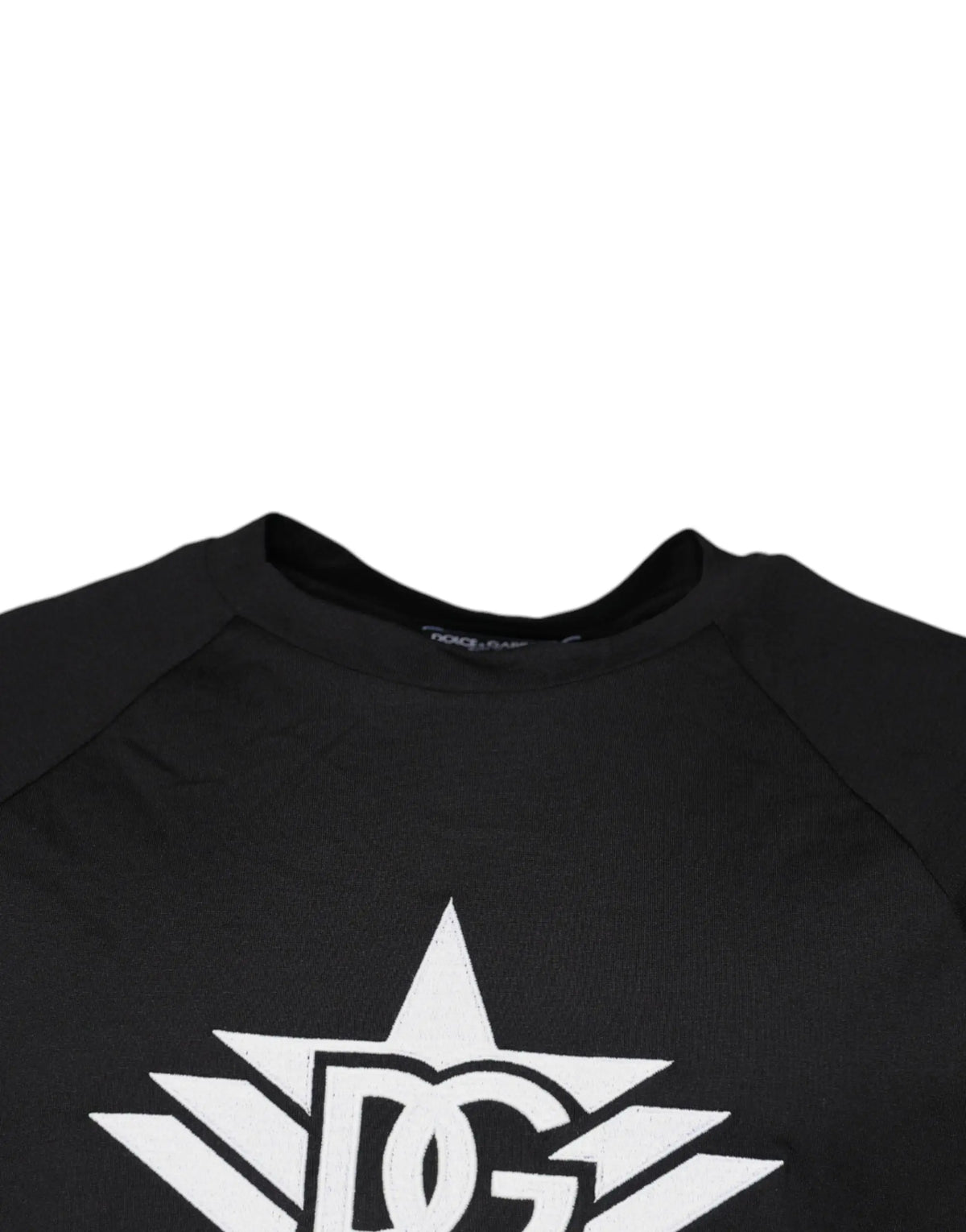 Sweatshirt noir dolce gabbana en coton avec logo starburst blanc et monogramme dg au centre