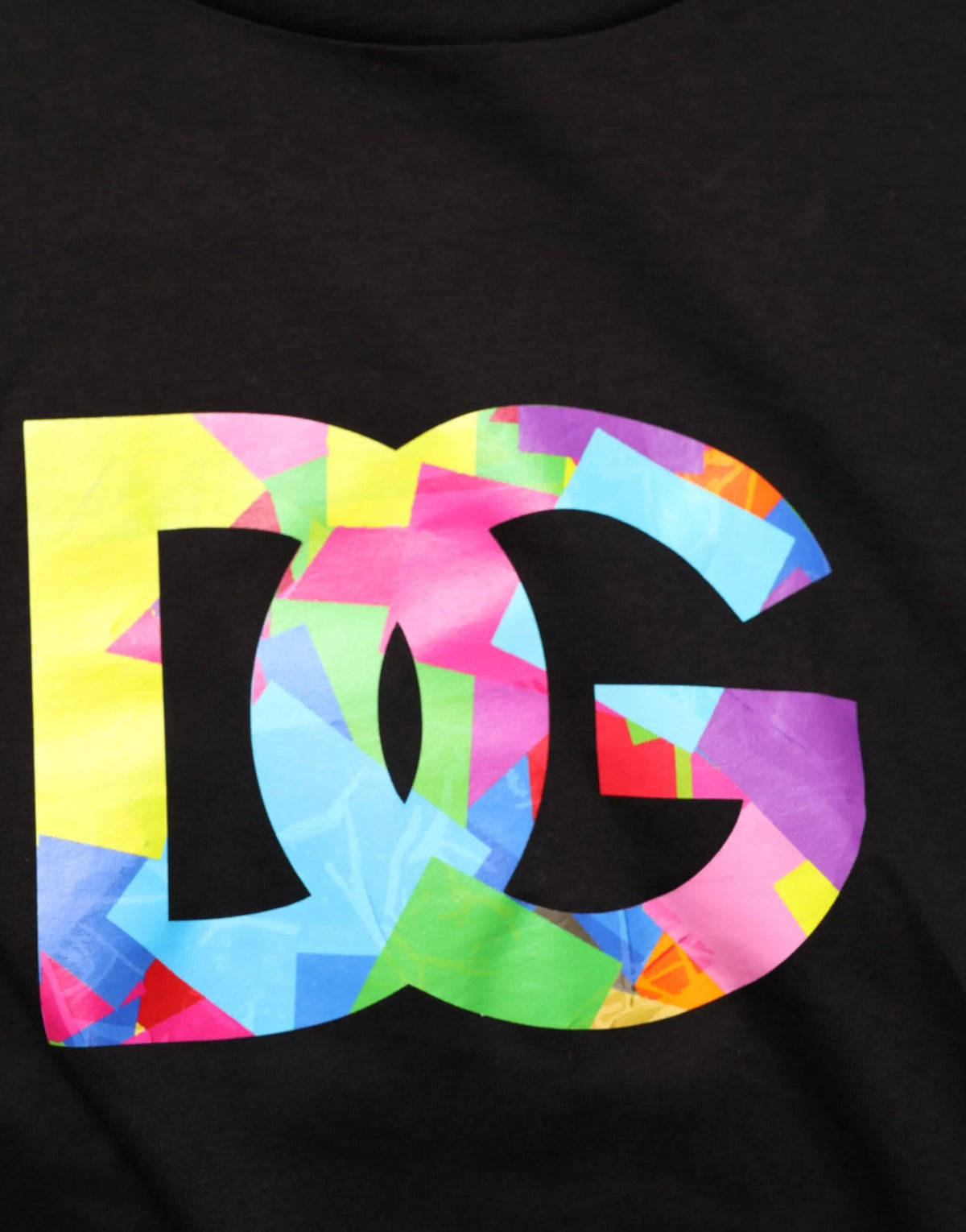 T-shirt noir dolce & gabbana en coton pour homme avec logo dc multicolore géométrique et col rond