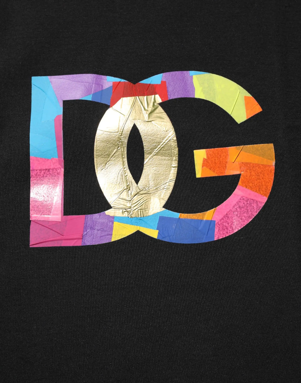 T-shirt dolce & gabbana noir en coton pour homme avec logo dc coloré en patchwork et accents dorés