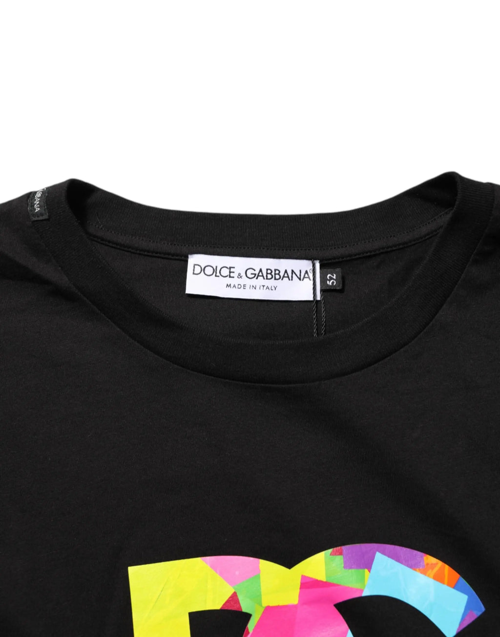 T-shirt pour homme dolce and gabbana en coton noir avec logo géométrique multicolore vibrant au col rond