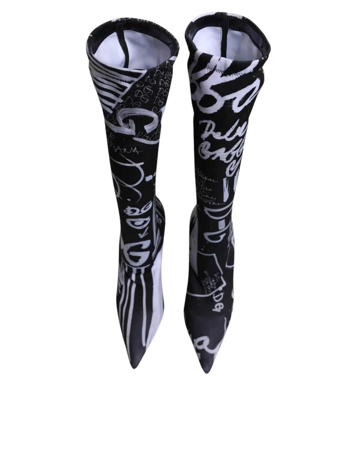 Dolce & gabbana bottines à talons hauts stretch noires avec imprimé graffiti noir et blanc style logo