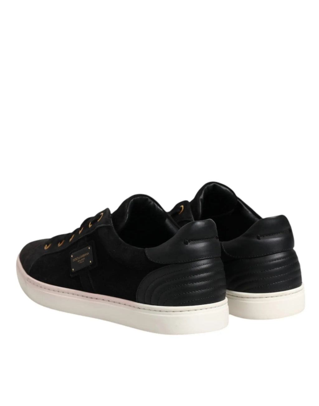 Baskets basses pour homme dolce gabbana en daim noir et cuir avec semelles blanches et œillets dorés