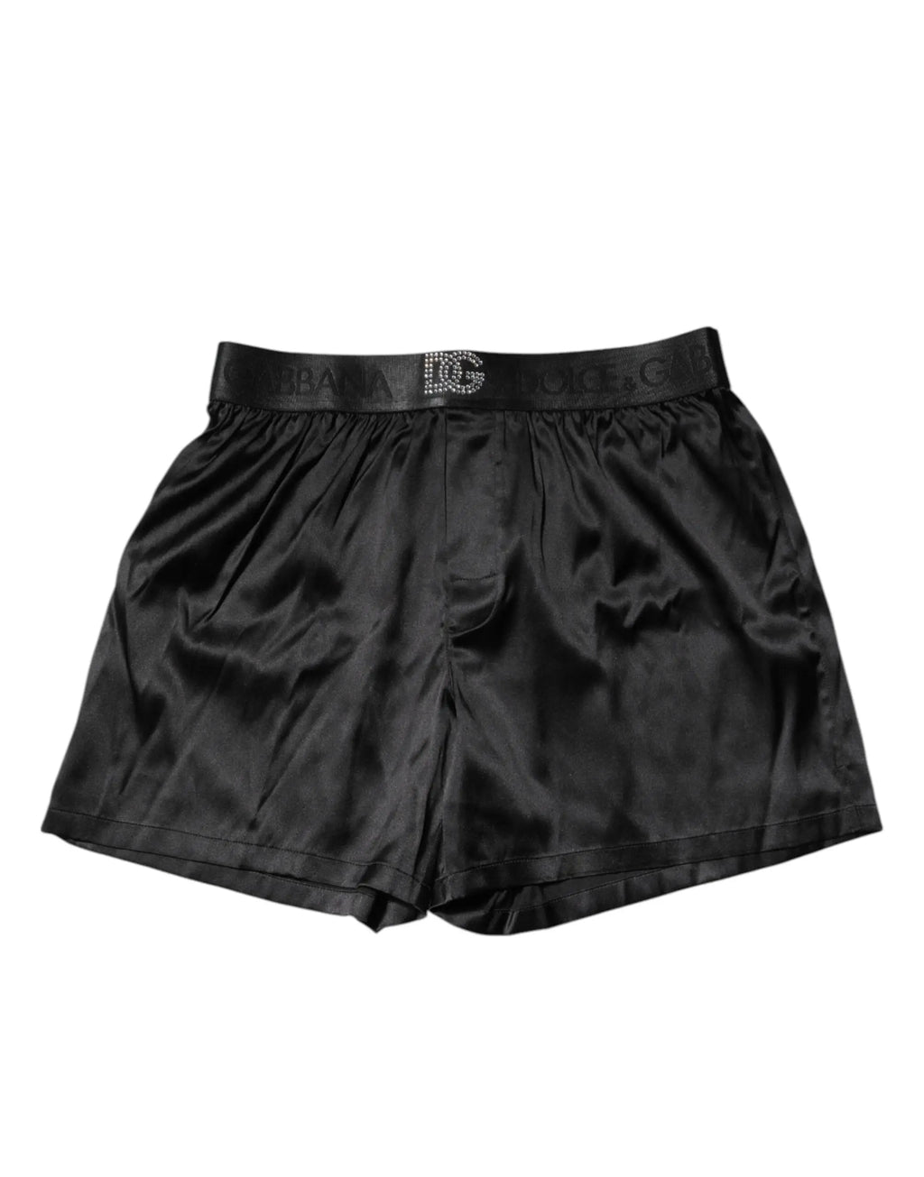 Boxer court dolce & gabbana noirs en satin avec ceinture élastique à logo pour homme