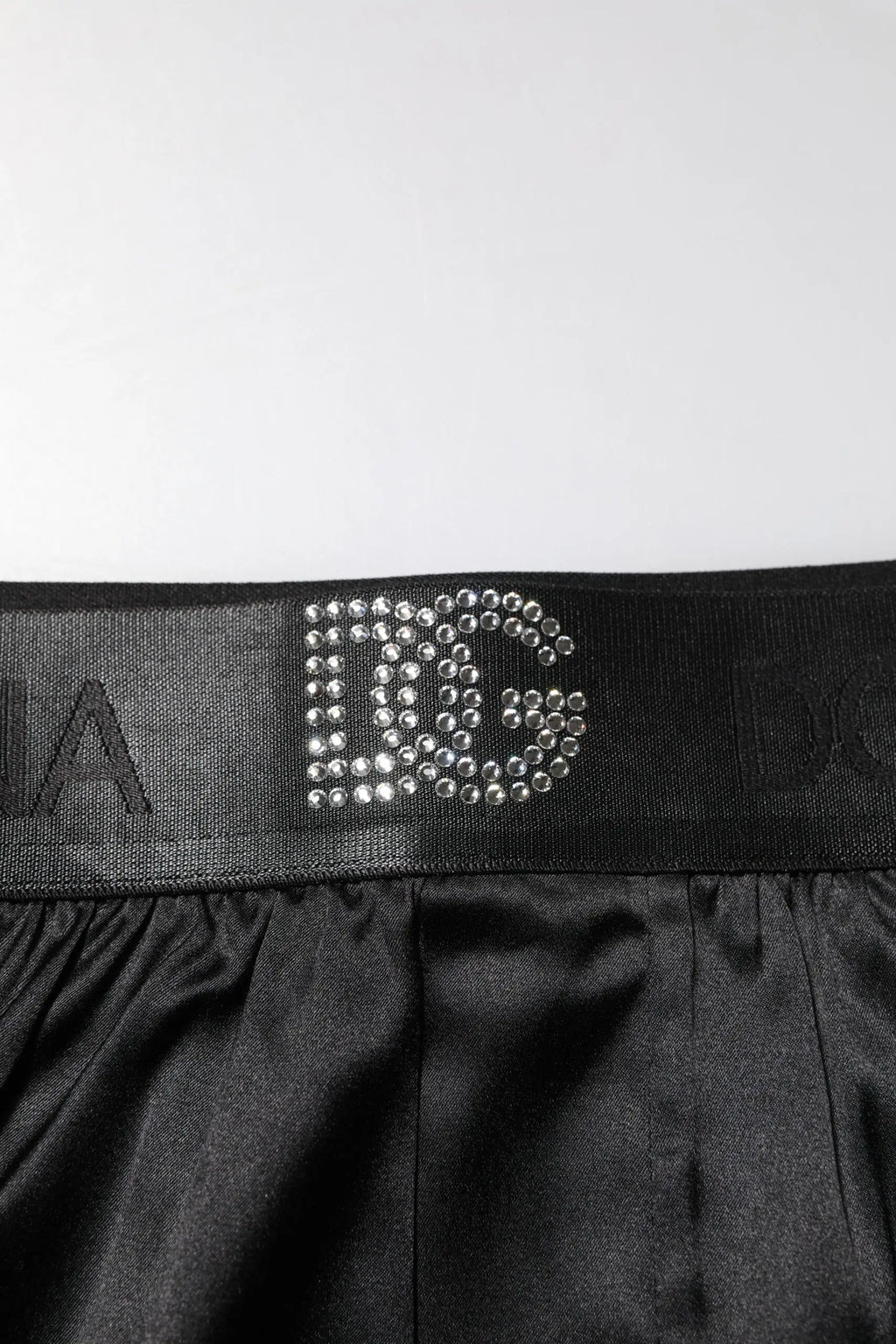 Ceinture en satin noir de boxer dolce gabbana avec logo d&g en strass scintillants
