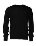 Pull noir dolce & gabbana en laine avec logo brodé subtil sur la poitrine gauche et col rond