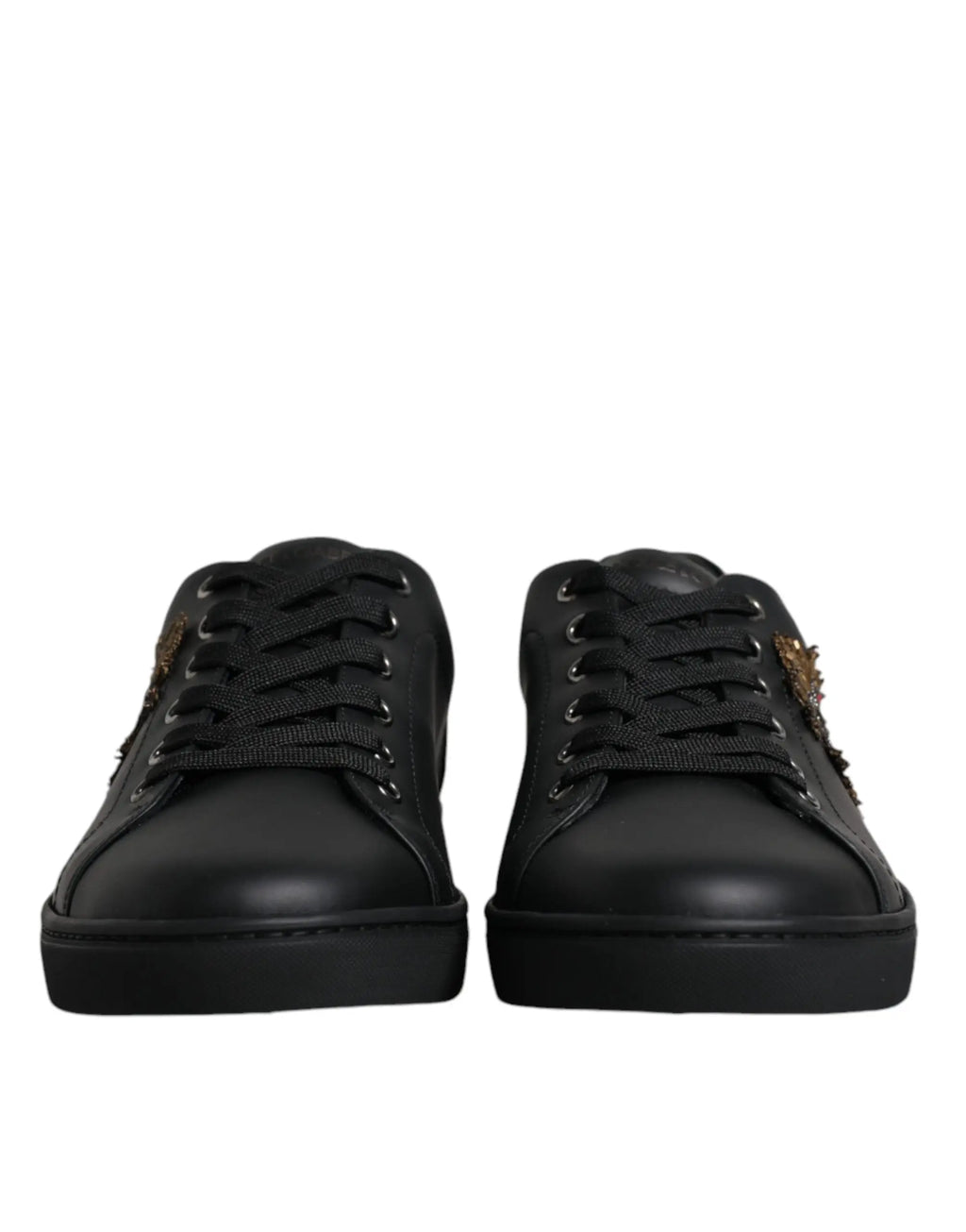 Baskets dolce & gabbana black london sacred heart pour homme en cuir noir avec broderie tête de lion dorée sur les côtés