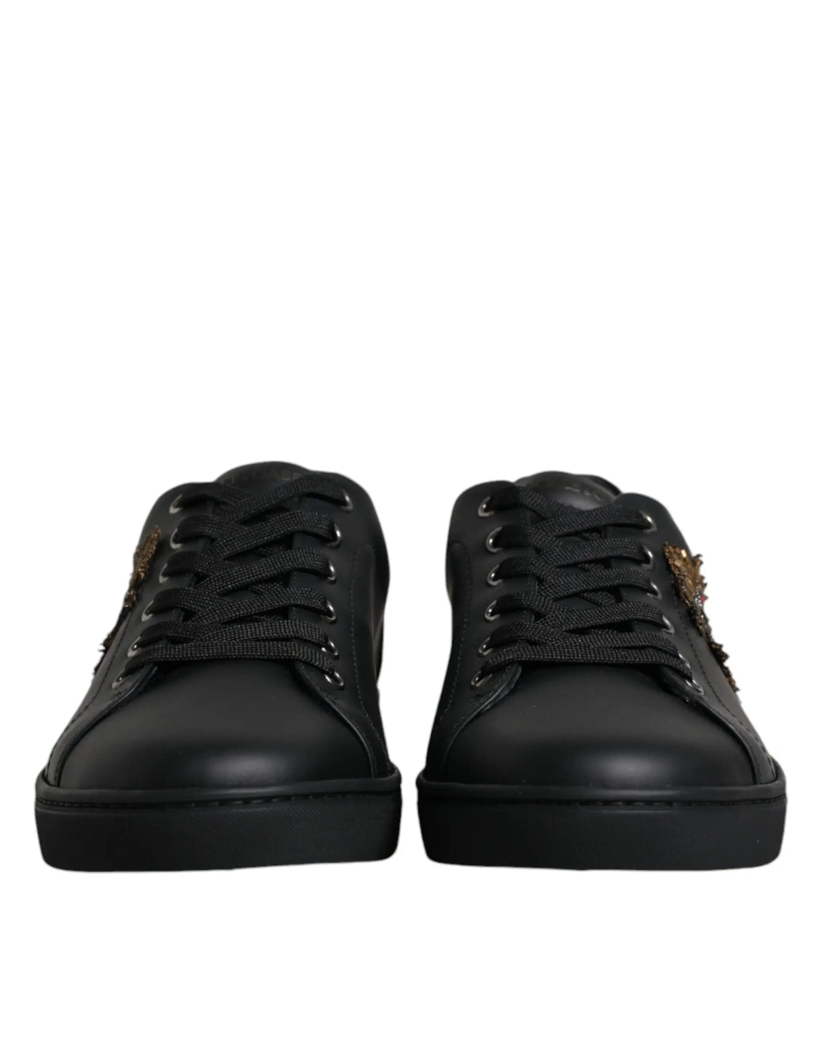 Baskets dolce & gabbana black london sacred heart pour homme en cuir noir avec broderie tête de lion dorée sur les côtés