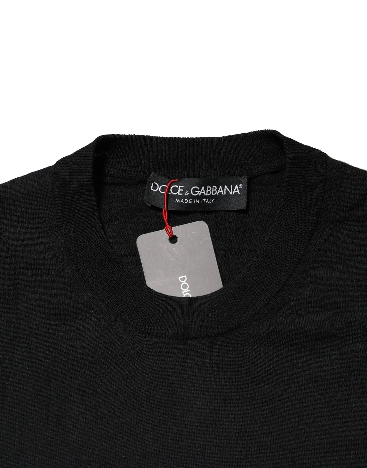 Dolce gabbana pull noir à manches longues col rond côtelé avec étiquette made in italy