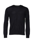Dolce & gabbana pull col rond noir à manches longues en tissu fin et lisse parfait pour un look élégant