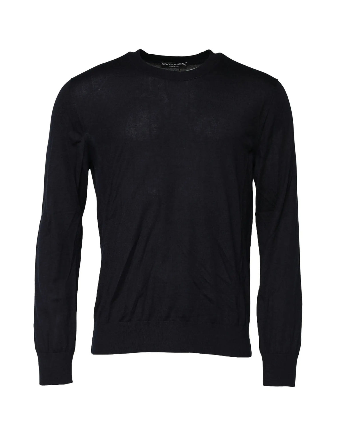 Dolce & gabbana pull col rond noir à manches longues en tissu fin et lisse parfait pour un look élégant