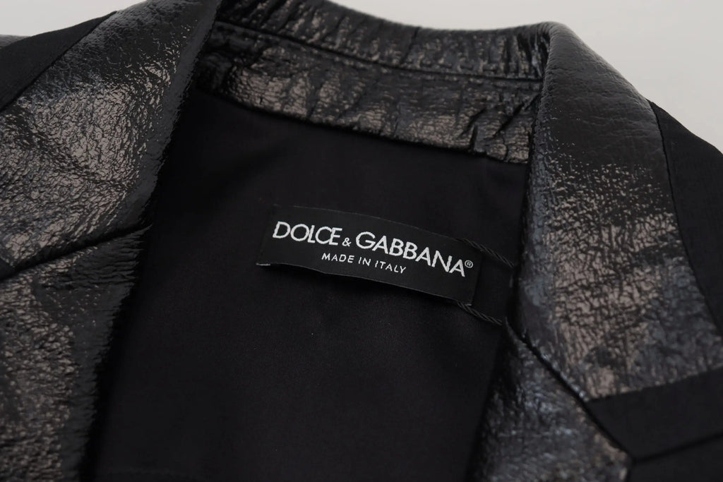 Veste courte dolce & gabbana noire en coton avec col texturé métallisé et manches longues