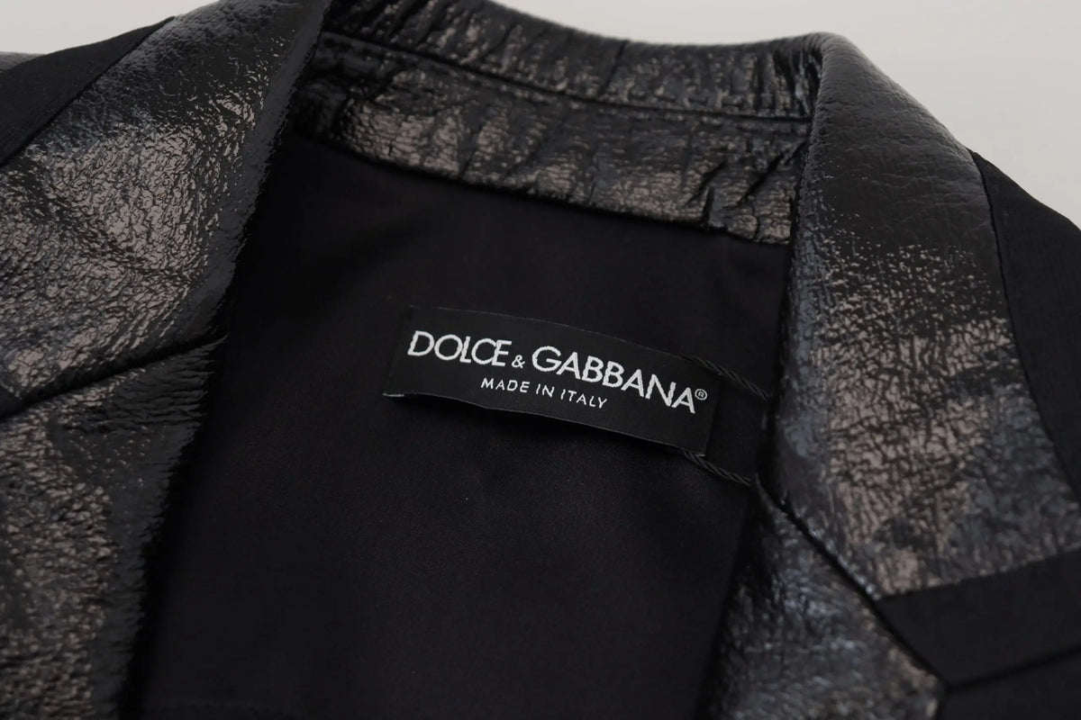 Veste courte dolce & gabbana noire en coton avec col texturé métallisé et manches longues